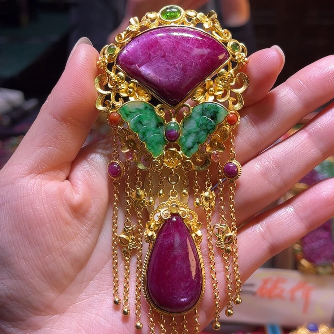 银S925镀金镶嵌吊坠(不含链)红宝石新款福利红宝石翡翠吊坠