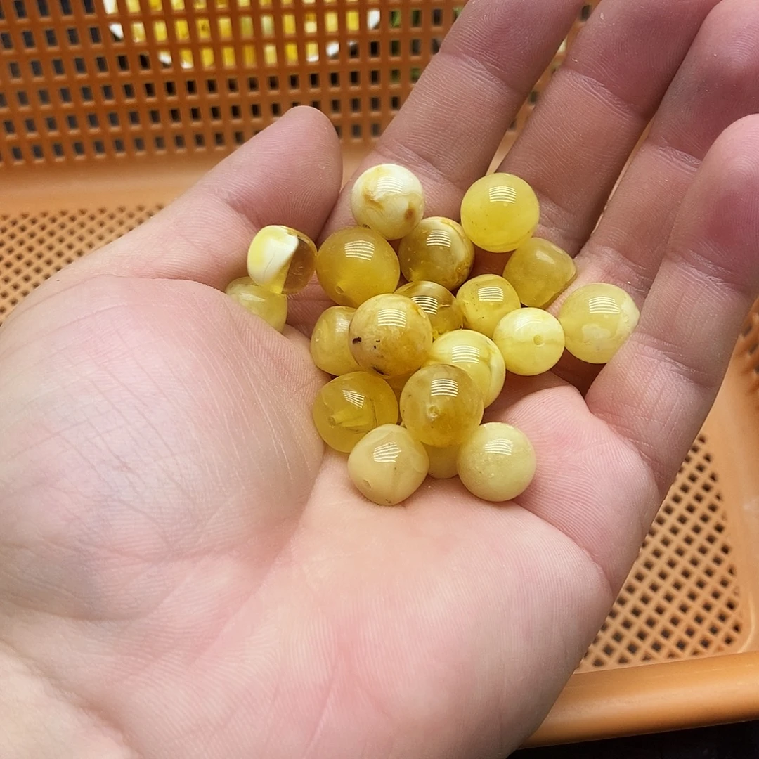 蜜蜡未镶嵌珠宝奇石11毫米以上尺寸园珠老型随机一颗有坑有裂