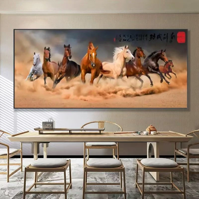 八骏图马到成功客厅装饰八骏马图挂办公室沙发网红家居装饰品挂画
