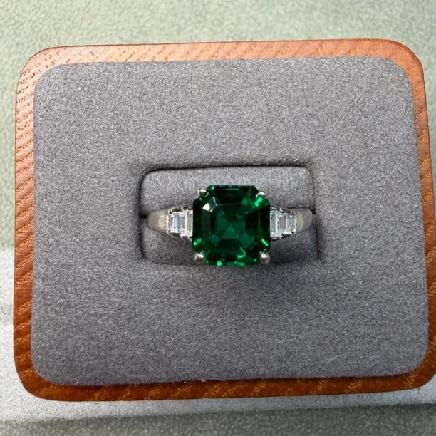 925银沃顿色祖母绿戒指活口简约精致