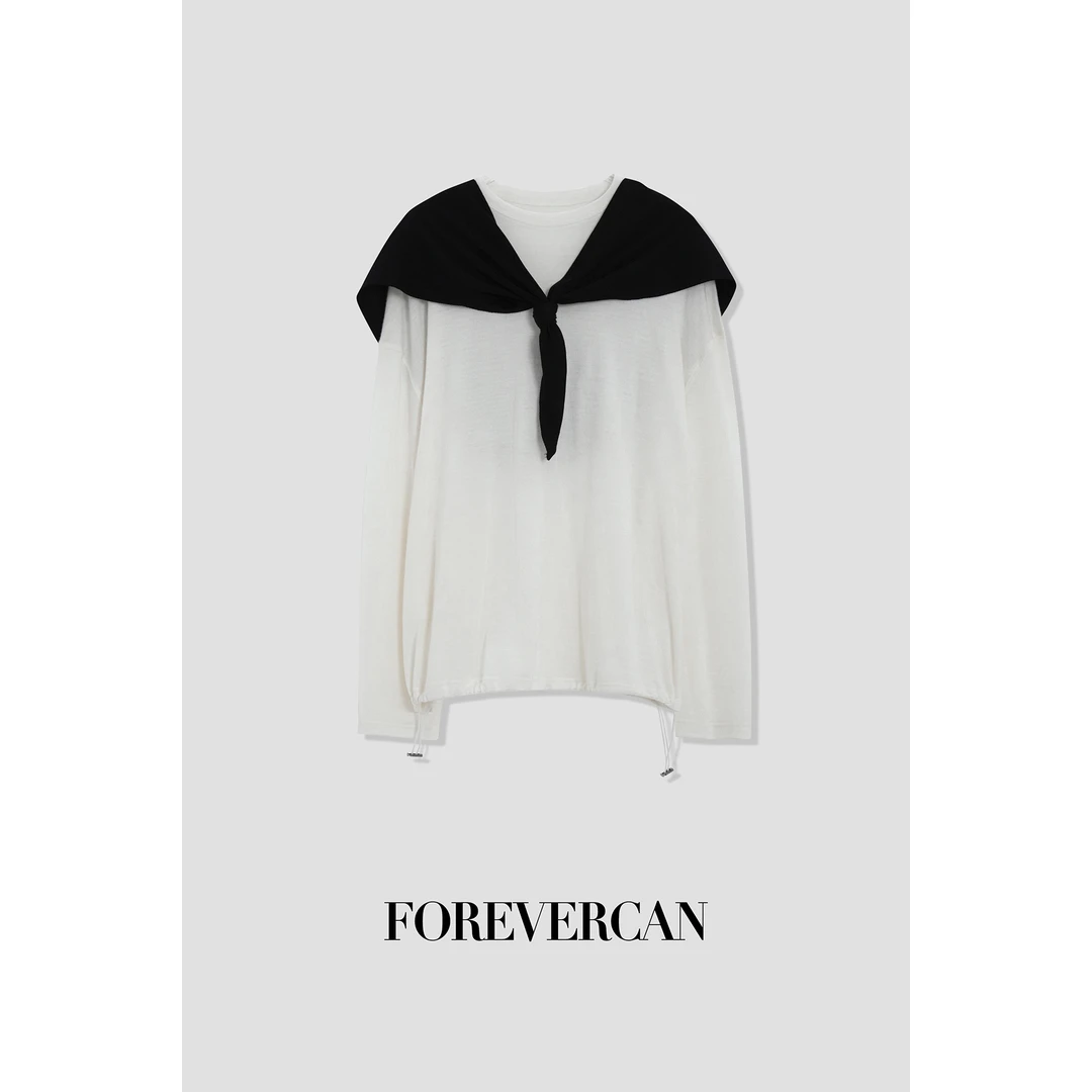 FOREVERCAN“都市漫步”极简百搭美丽诺羊毛针织长袖上衣 ST21890