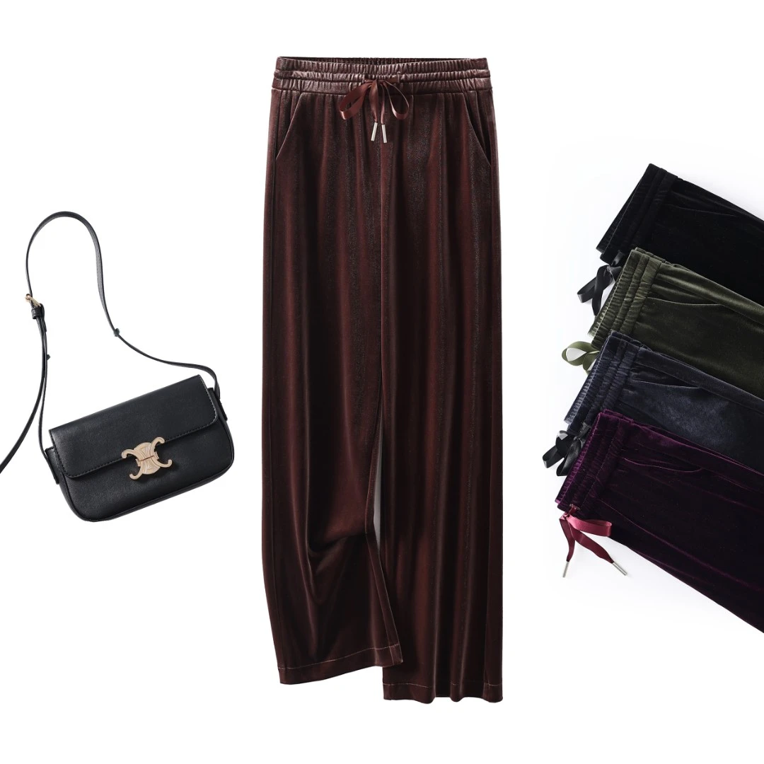 YUMO/遇茉【小林】秋款季国风丝绒裤高腰显瘦直筒阔腿裤2121-88