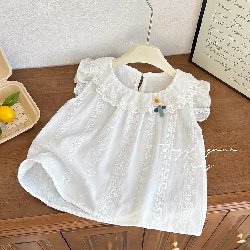 K276女童夏季新款时尚洋气无袖提花上衣衬衫女宝宝休闲款潮牌童装