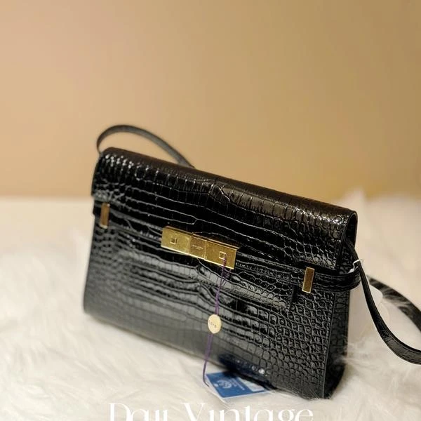 大吉中古/ysl曼哈顿黑金鳄压纹小号斜挎包