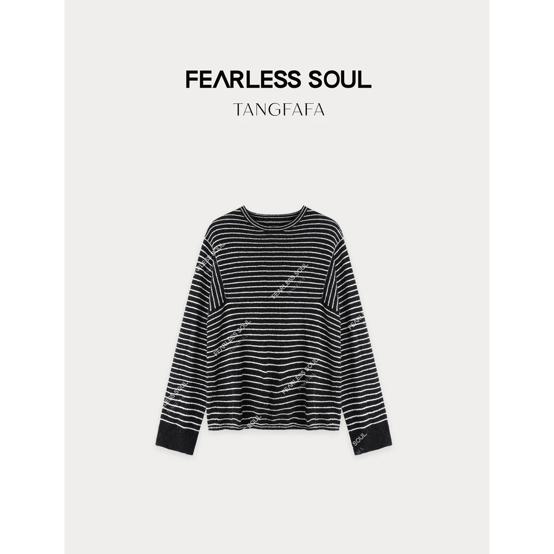 TFF X FS 2025早春新款细条纹撞色通勤圆领长袖毛衣女 825FM104 *