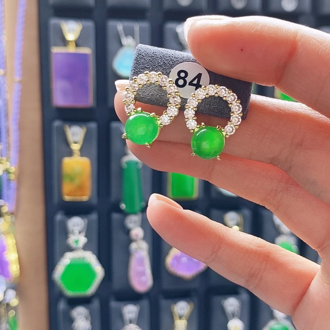 玛瑙/玉髓银S925镀金镶嵌耳钉84