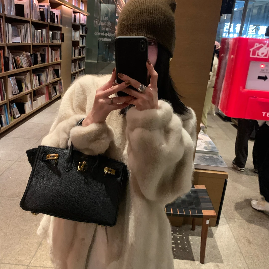 冬季新款高级感立领环保毛毛外套女慵懒风大衣