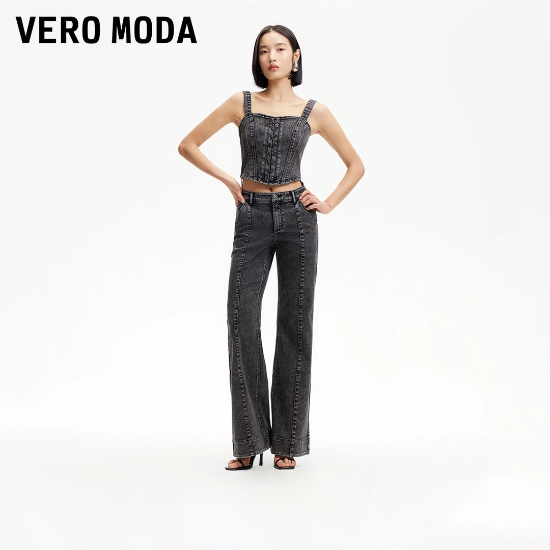 Vero Moda牛仔裤女装真两件可拆卸吊带微喇裤百搭流光风325164002