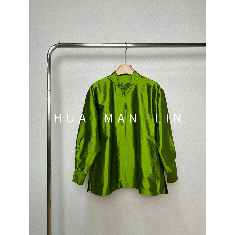 【花滿林】站领盘扣异色双宫真丝桑蚕丝阔版上衣259187