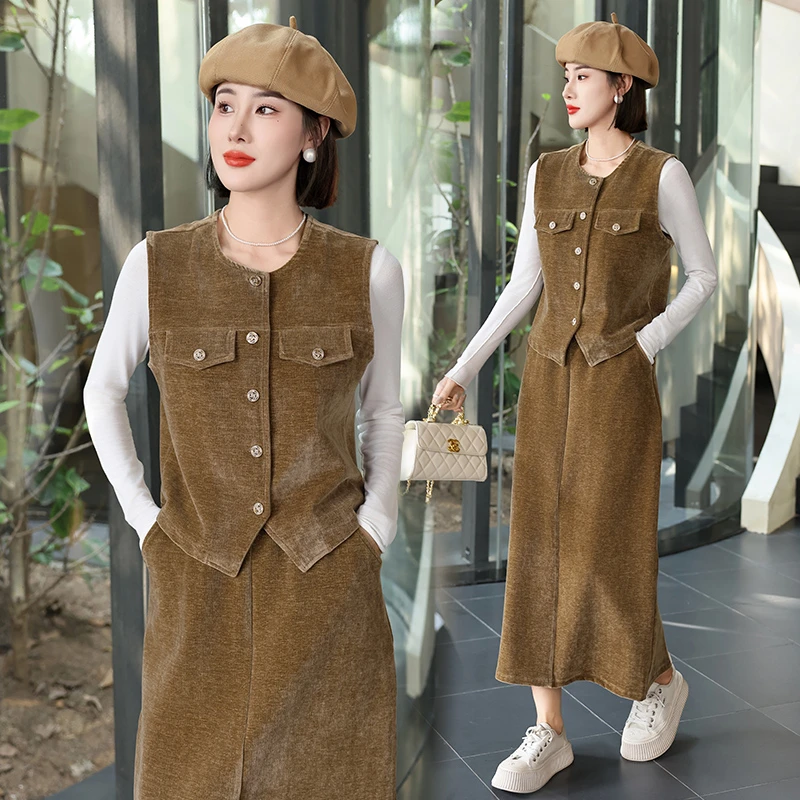 时尚套装裙气质韩版高级感春装小香风法式赫本风马甲半身裙三件套