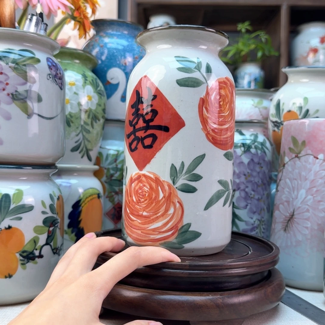 景德镇纯手绘陶瓷花瓶无孔