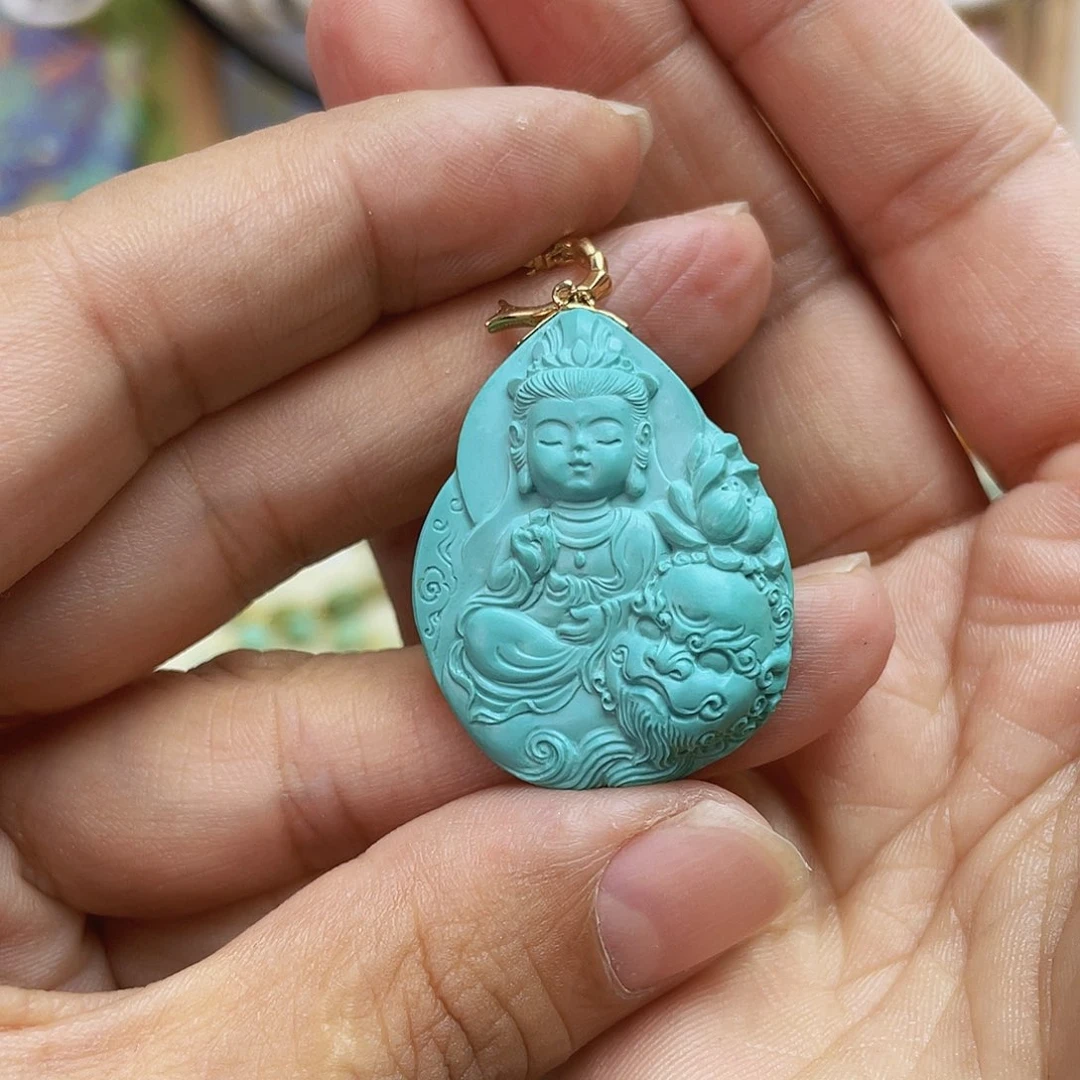 绿松石18K金镶嵌吊坠(不含链)小*心