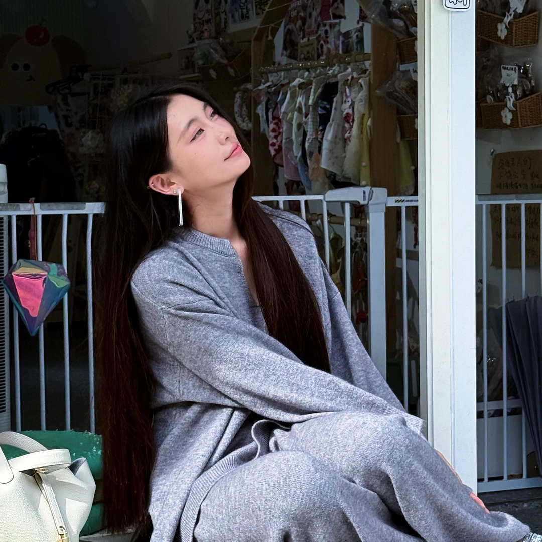 【秋日暖风】慵懒简约设计懒人针织套装V领针织阔腿裤两件套