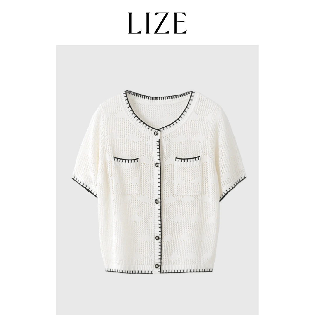 LIZE「浮云」云朵钩织.小香风镂花撞色针织衫ZEA0071