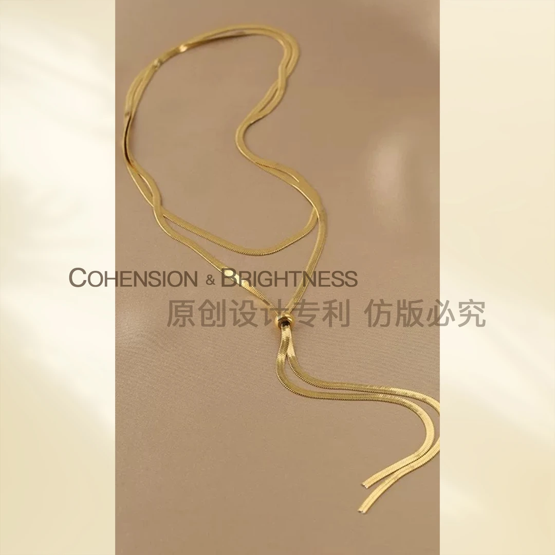 钛钢项链 PEARLOEM 金色蛇骨项链长款气质设计感百搭毛衣链SQ603