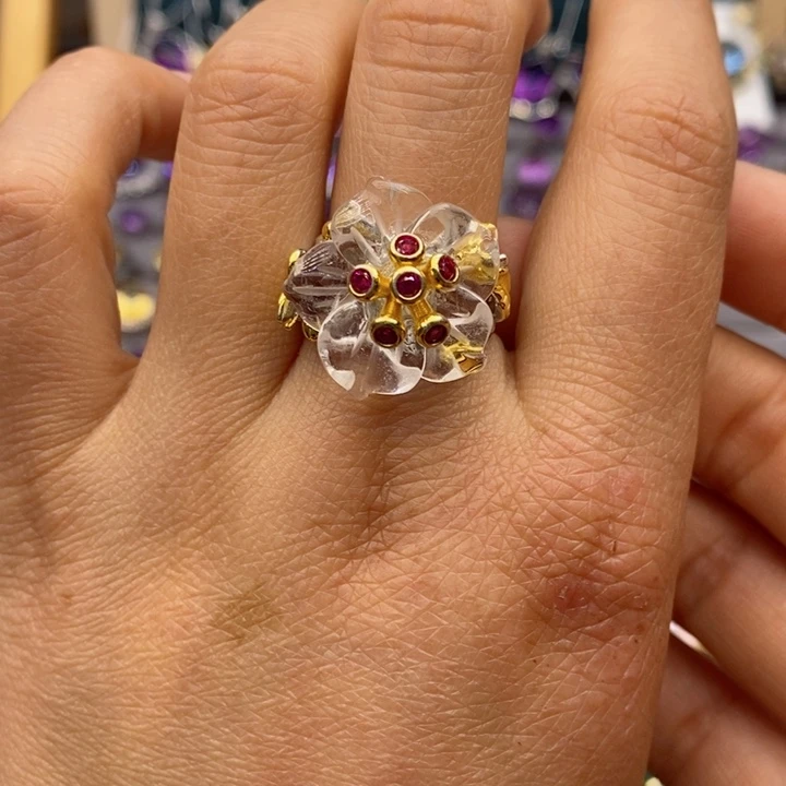 水晶戒指银S925镶嵌天然水晶戒指