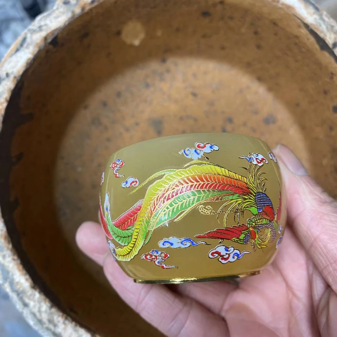 手工茶器琥珀黄龙凤琉璃杯