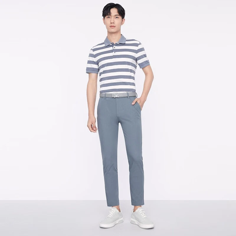 九牧王男装短袖T恤春夏季清爽透气POLO领百搭简约休闲条纹上衣