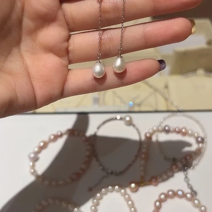 银S925镶嵌淡水珍珠耳饰