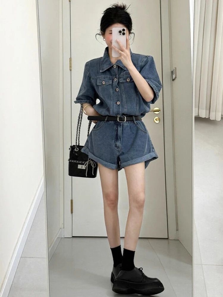 2025夏季新款复古港风时尚显瘦穿搭高腰减龄气质牛仔连体裤女