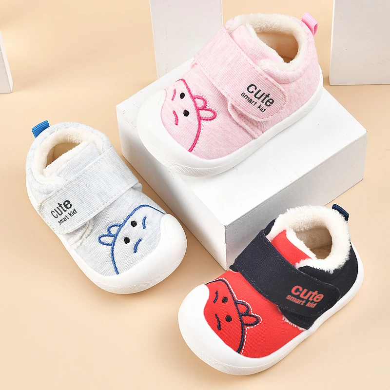 DP39学步鞋男宝宝棉鞋0-1-3岁2婴幼儿女童秋冬季防滑加绒加厚鞋子