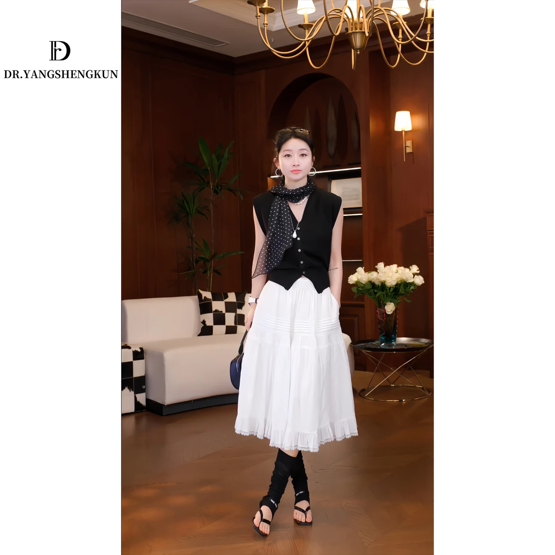 DR杨圣坤2025夏季法式优雅气质中长款蕾丝边半身裙女B2503-1425