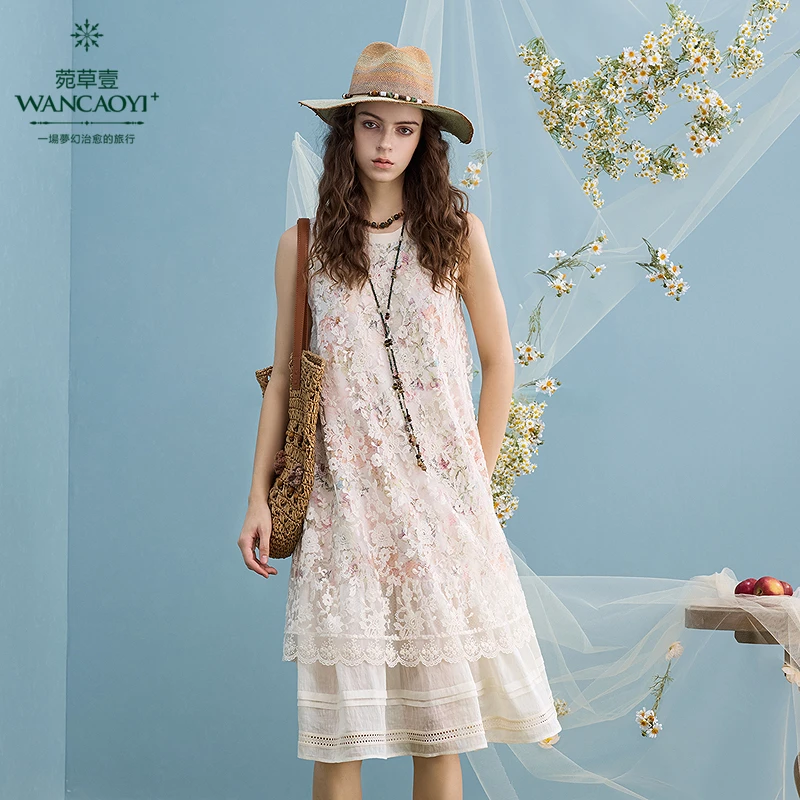 【商场同款】菀壹2025夏季新款少女风绣花无袖连衣裙Q15331521