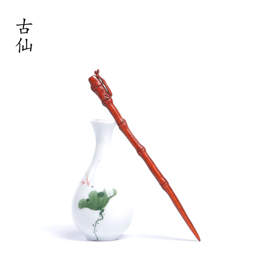 凤翎造型图案雕刻紫檀木发簪古风汉服配饰复古木簪送女友节日礼物