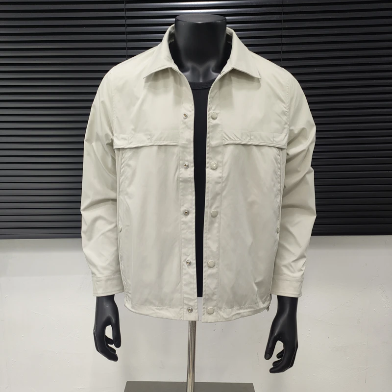 秋季新款日系纯色翻领夹克外套男士户外宽松休闲高级感上衣夹克潮