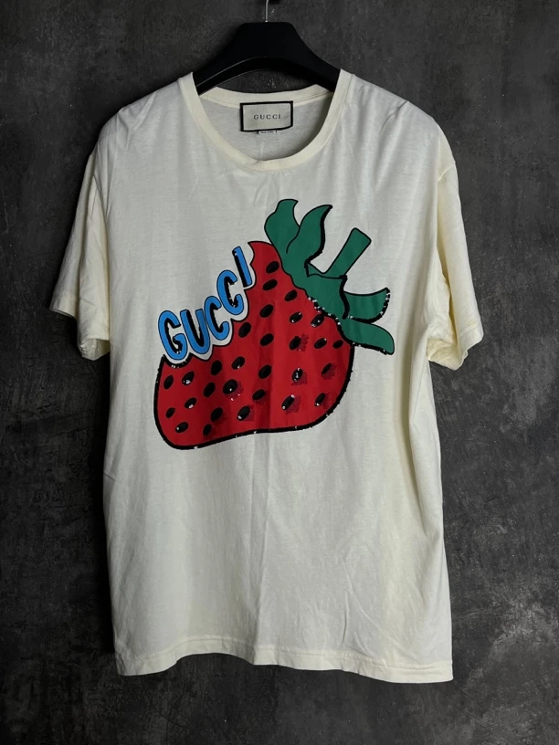 全新未使用 GUCCI/古驰 S码*1/草莓图案亮片点缀短袖/02395