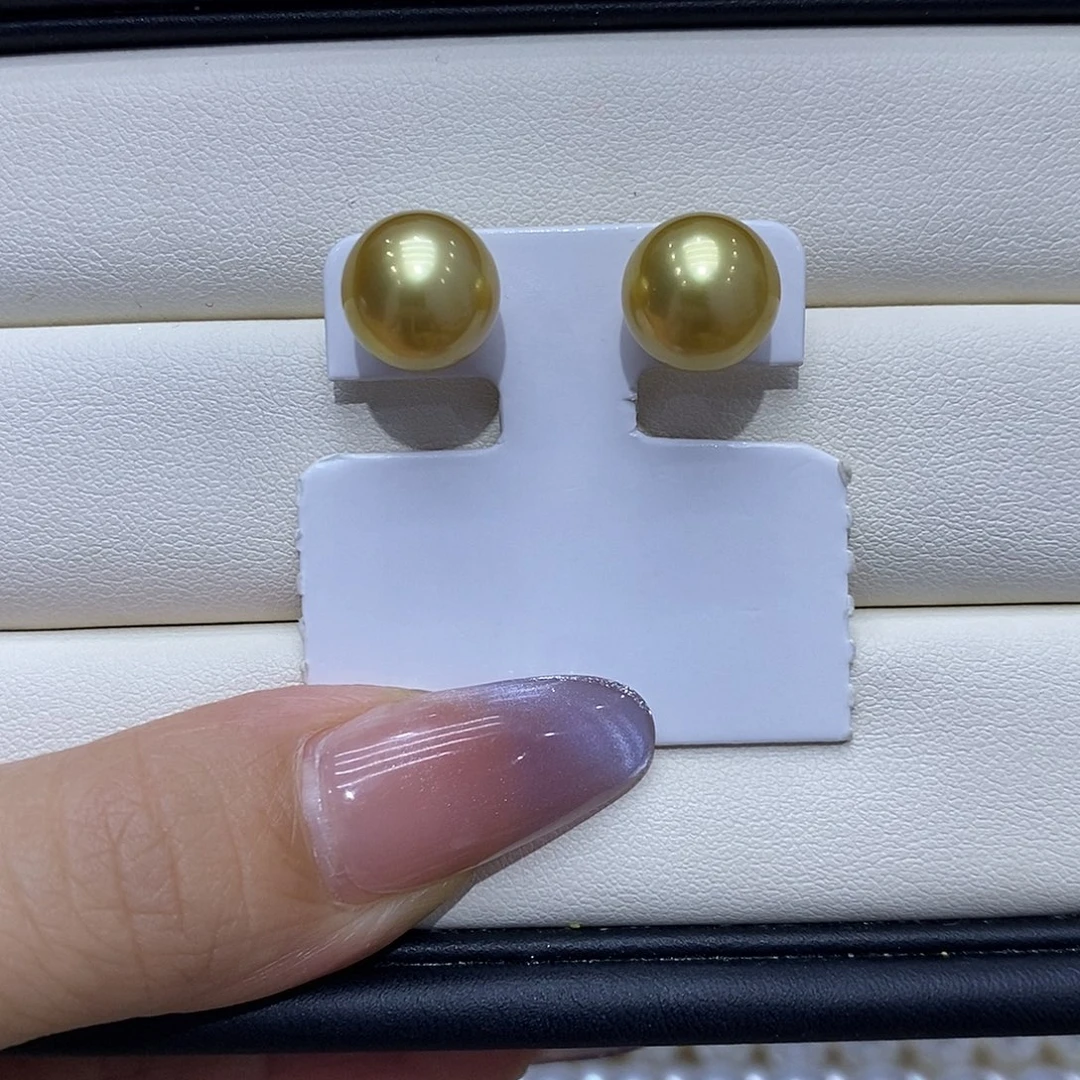 18K金镶嵌海水珍珠耳饰10到11点位浓茶金珠