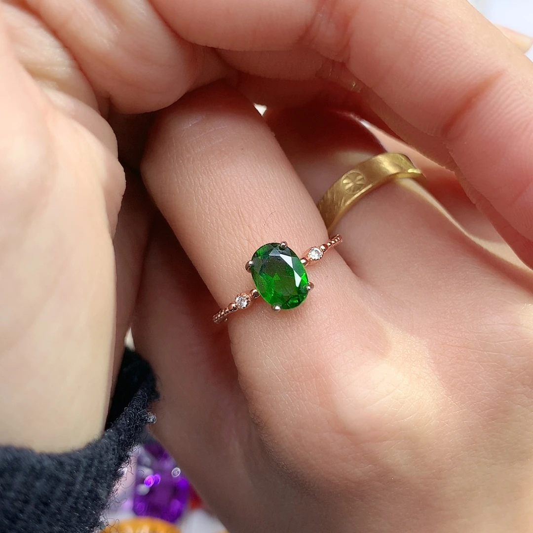 戒指透辉石银S925镶嵌