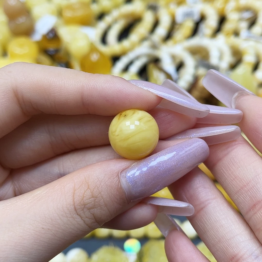 琥珀未镶嵌裸石圆珠14.8mm瑕