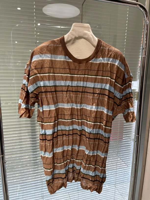 有尾｜复古皱皱条纹毛织短袖TY1125111