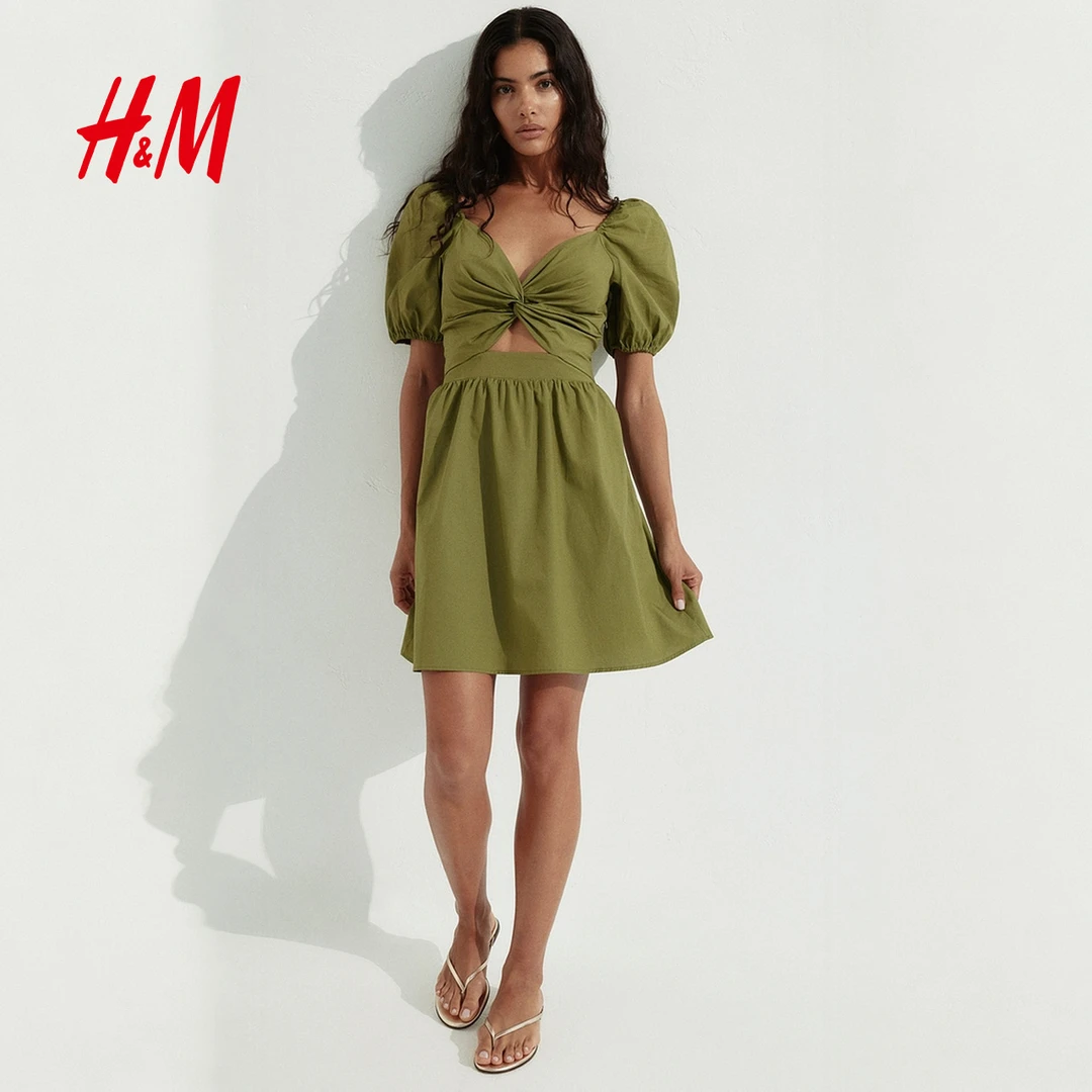 HM2025年夏季新款女装流光风扭结连衣裙1295557