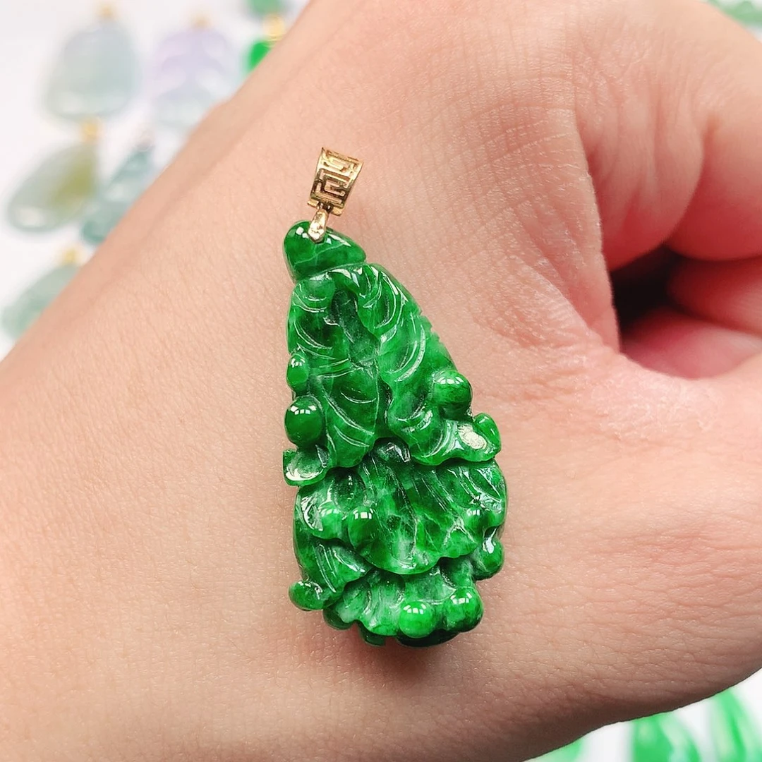翡翠18K金镶嵌吊坠(不含链)