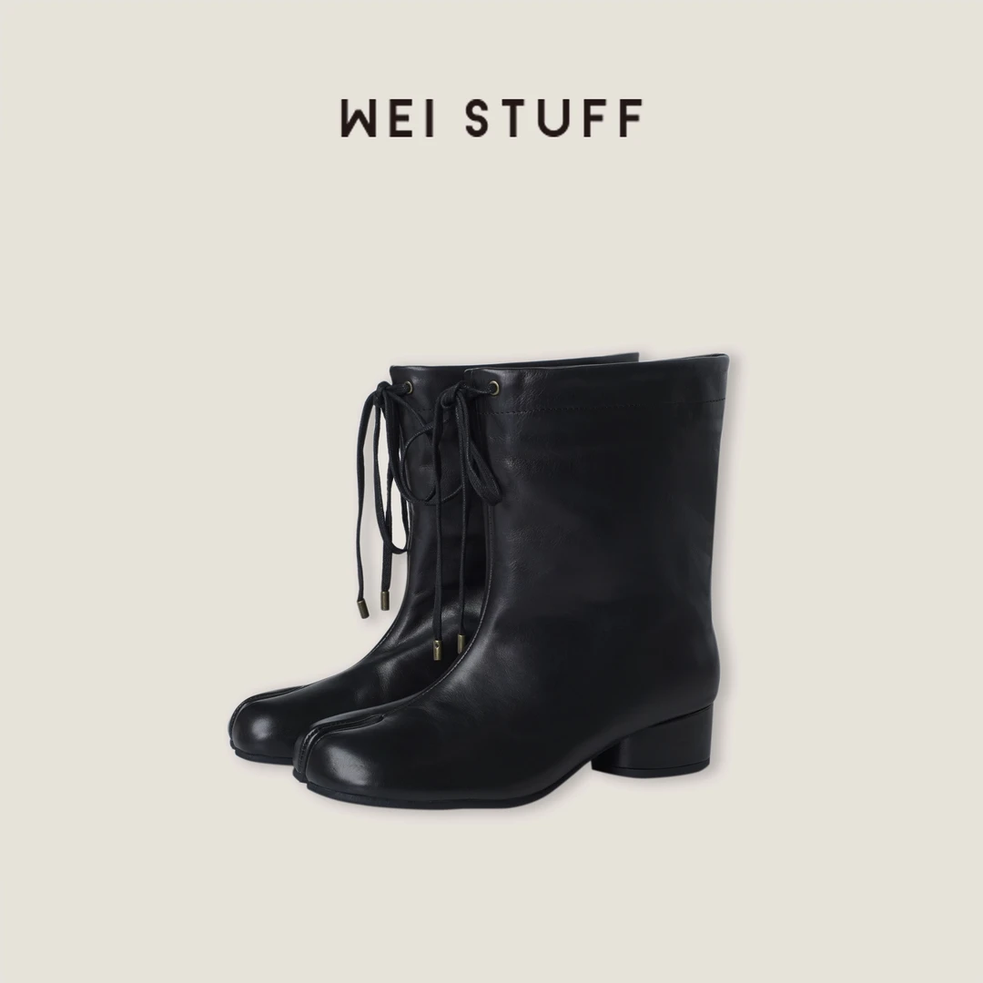 WEI STUFF“气球分趾”时尚气质百搭休闲牛皮分趾靴 10705.