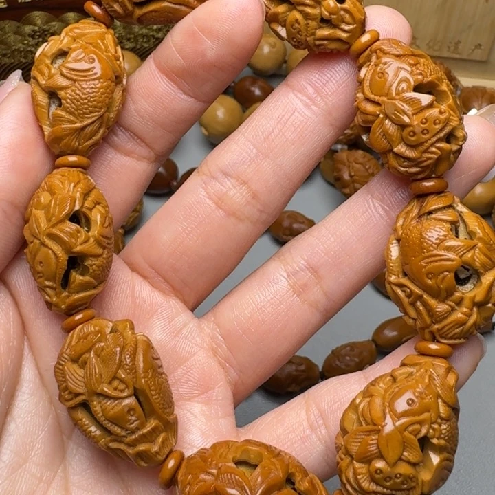 橄榄核手串/手链鱼戏莲花