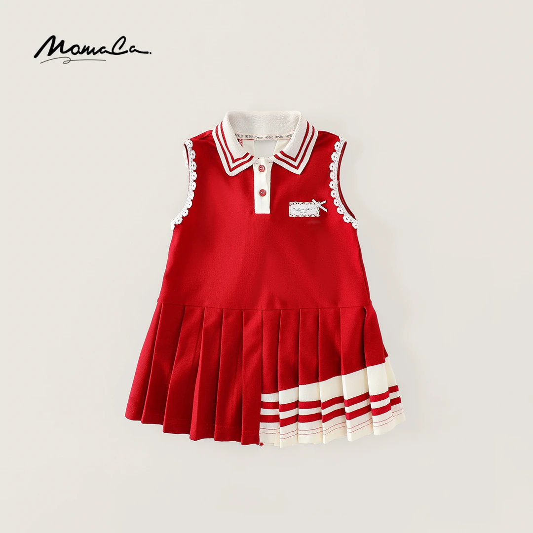 MOMOCO夏季2025新款女童POLO裙宝宝拼色蝴蝶结连衣裙77620480001