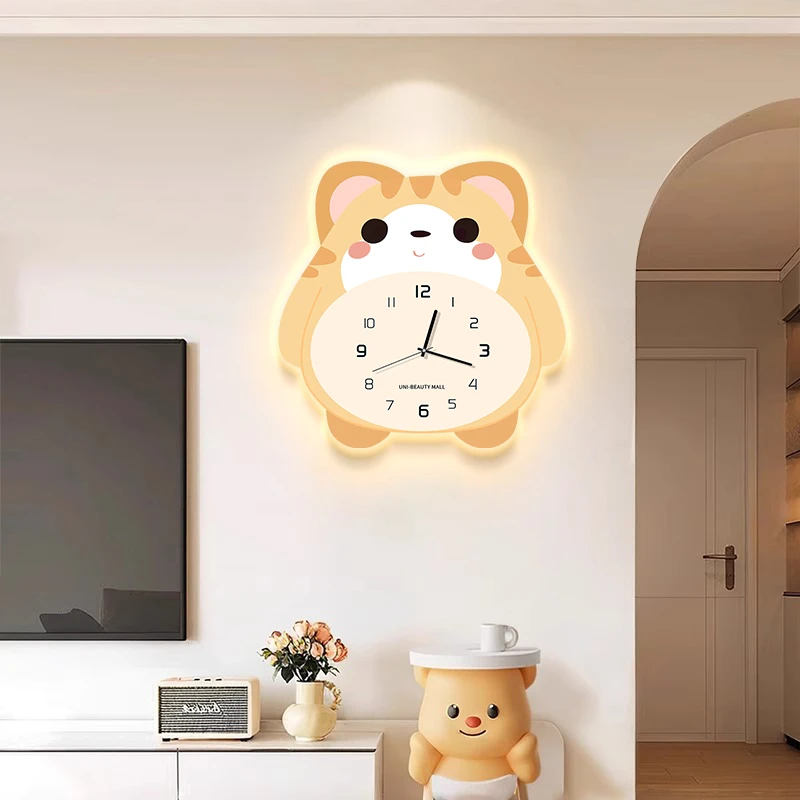 创意可爱猫咪客厅挂钟简约现代创意时钟玄关壁挂新款大气家用钟表