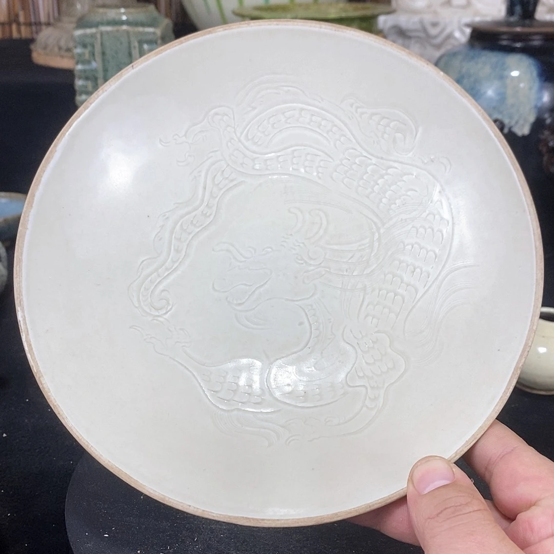 摆件定窑白釉色刻工盘
