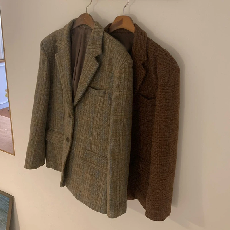 韩国东大门韩系复古宽松显瘦高级感质感小众羊毛小西装外套