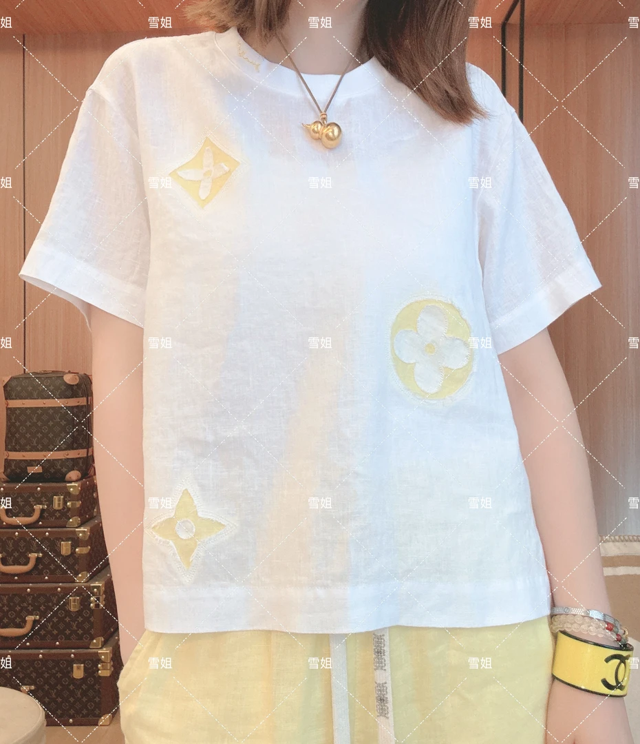 雪姐服饰「三花亚麻T」休闲风100亚麻圆领T恤时尚显瘦百搭半袖