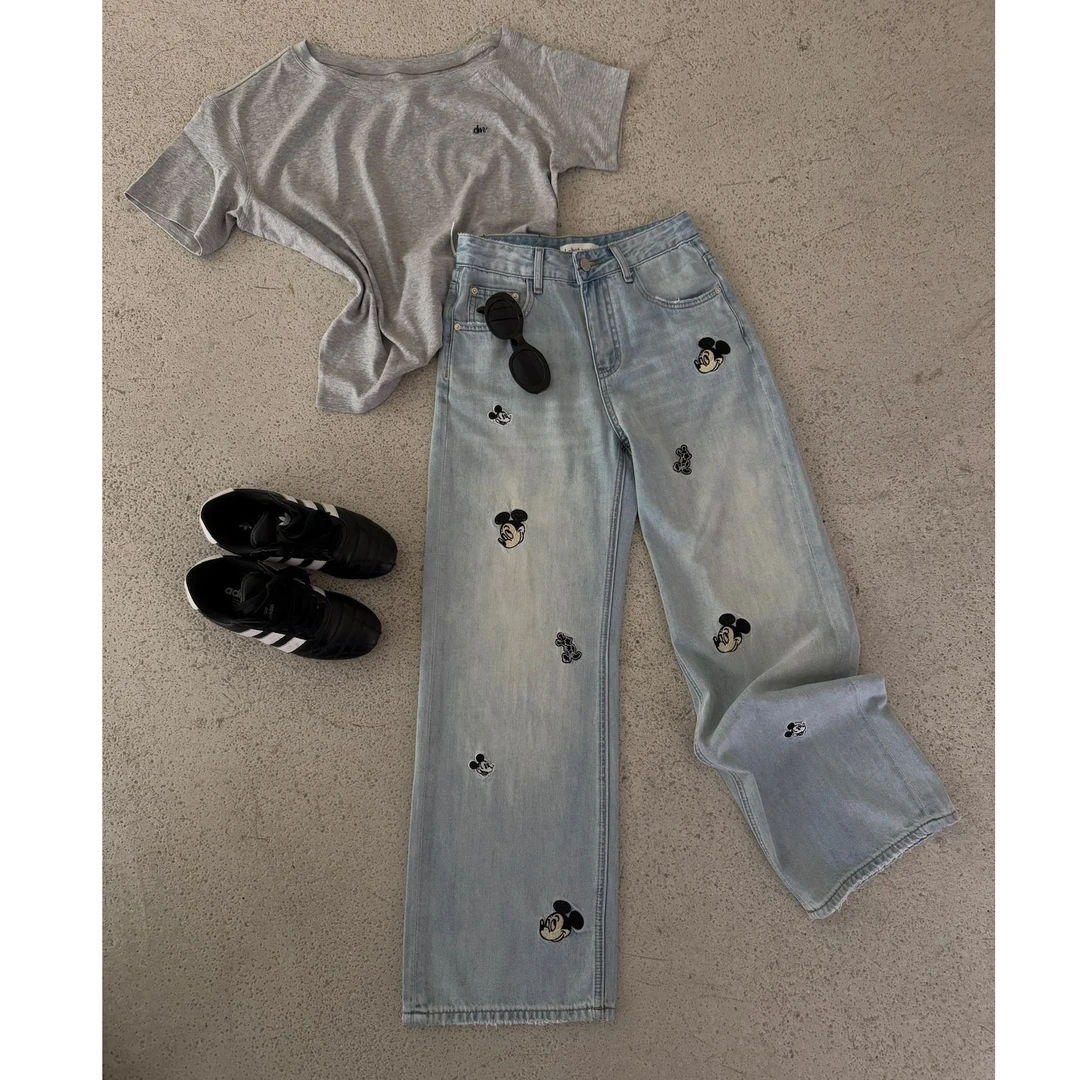 十三行BUT-夏季福秒刺绣米奇直筒牛仔裤#5756