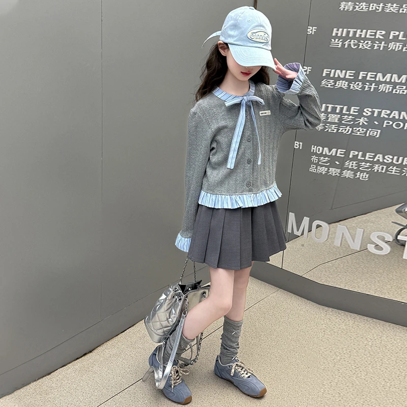 女童套装2025春装新款学院风aJ裙百褶裙洋气时尚童装卫衣短裙潮流