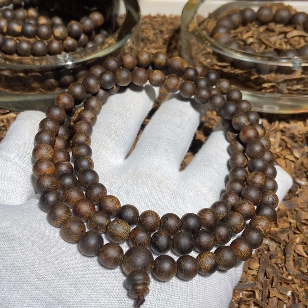 沉香手串小*柔绿棋楠沉香圆珠多圈87596