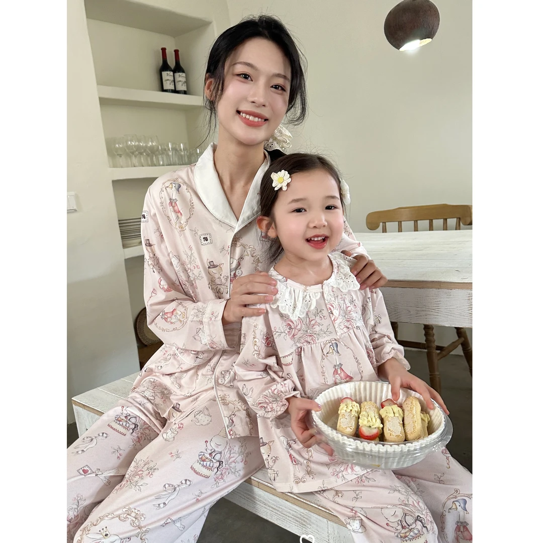 蕾蒂巴蒂亲子款家居服薄款碎花森系不限季节A级长袖卡通女孩公主