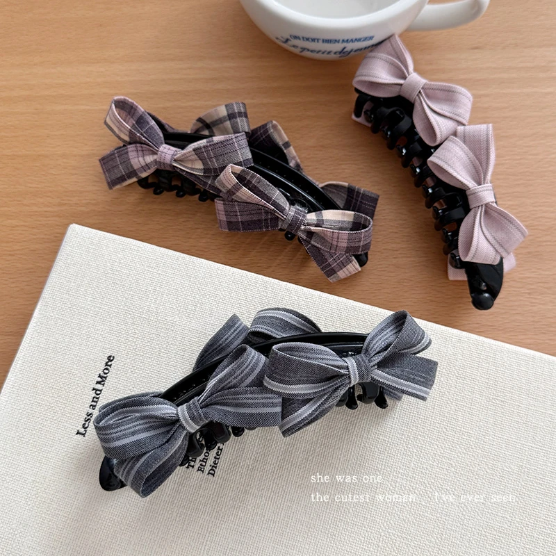 韩系甜美双蝴蝶结香蕉夹后脑勺抓夹女高级感发夹盘发鲨鱼夹子发卡