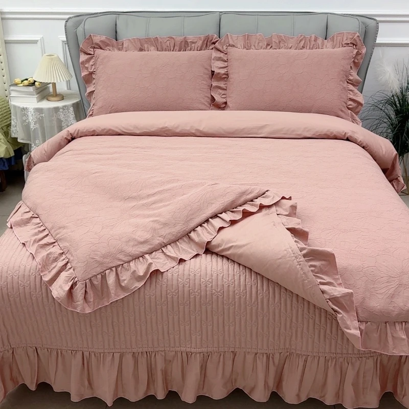 【夹棉床盖款】全棉四件套 纯棉提花韩版公主风床品柔软透气舒适