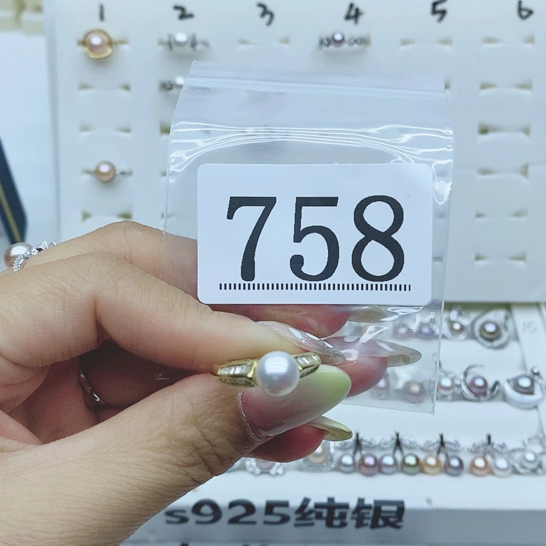 大***门戒指银S925镶嵌淡水珍珠758